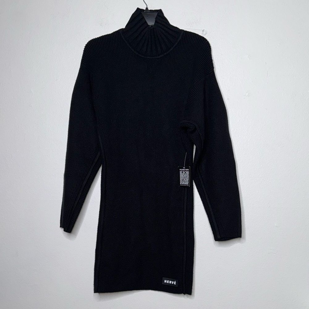 HERVE BY HERVE LEGER Banana Sleeve Sweater Dress In Black Size Large